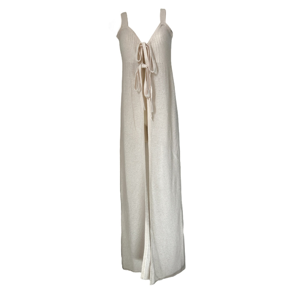 Crush Cashmere Sleeveless Cardigan Vest – Bow Tie Front Longline Knit, Size 1 (UK8) – pre-loved