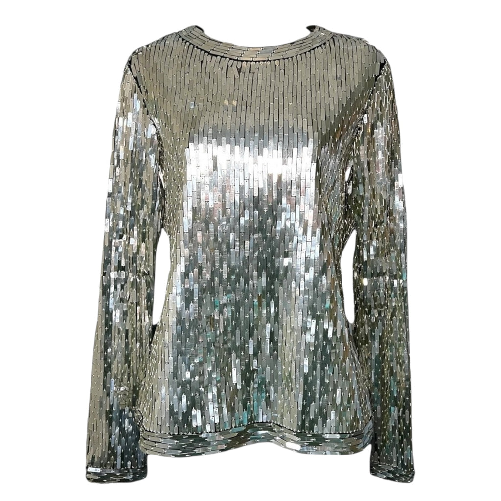 Off-White Sequin Embellished Long Sleeve Top – Silver, IT42 – pre-loved
