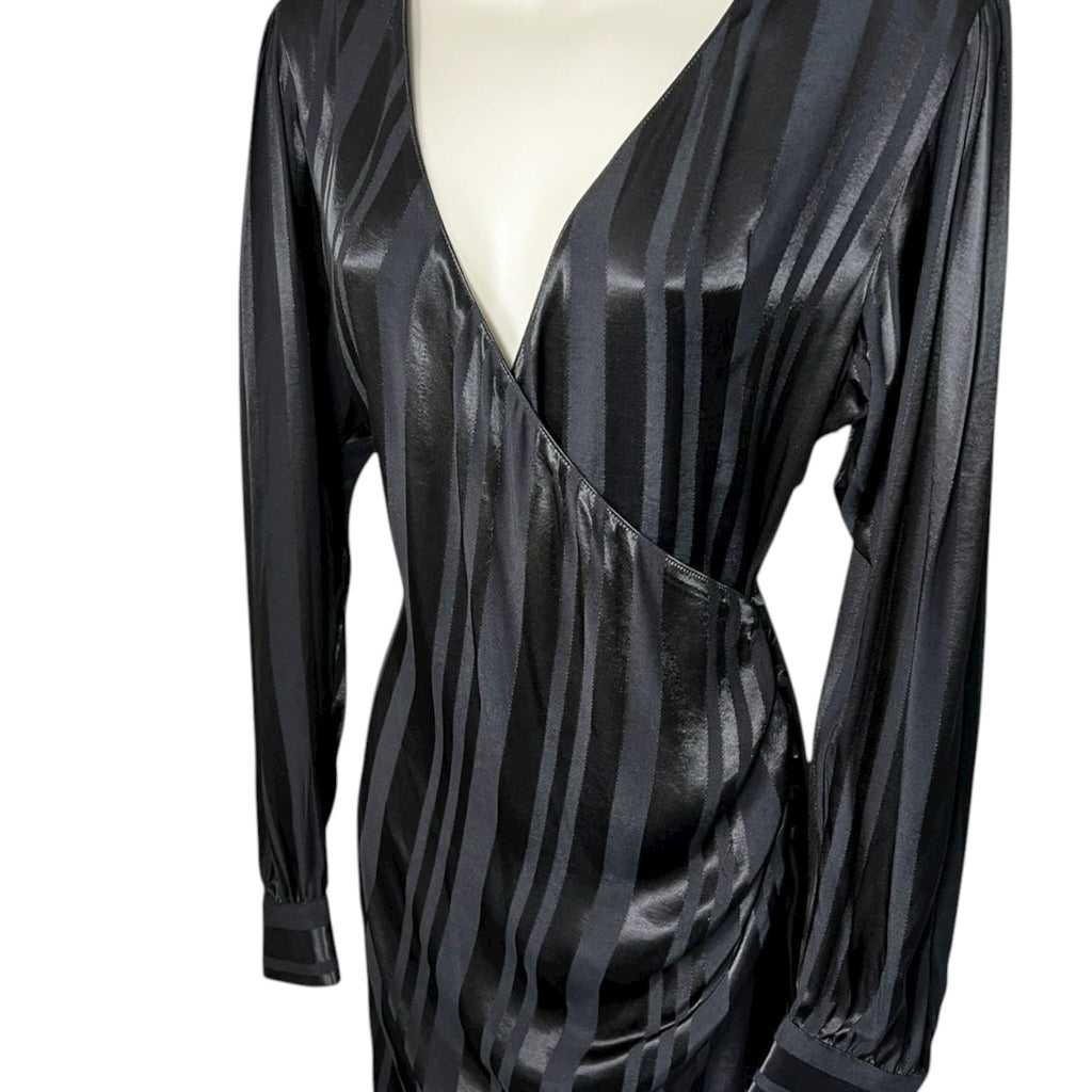 Anine Bing Black Satin-Jacquard Wrap Mini Dress – M – pre-loved