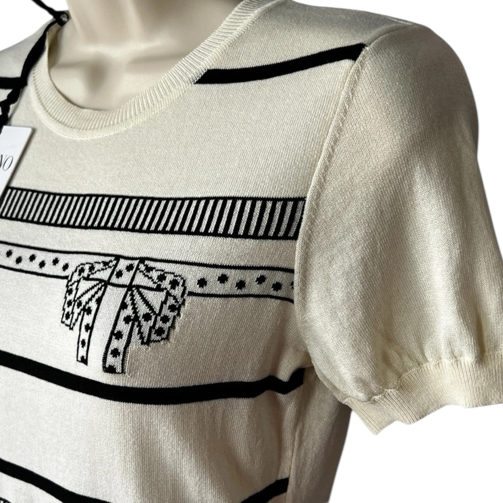 Red Valentino Intarsia Knit Peplum Short Sleeve Top – S – pre-loved