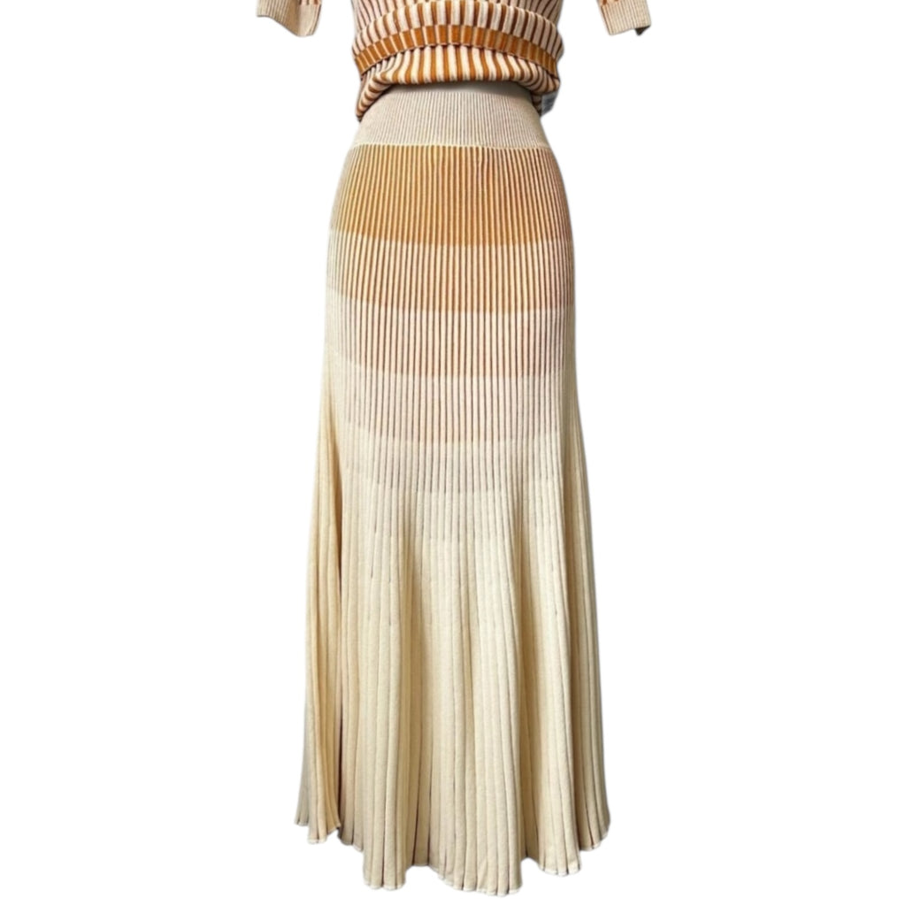 Nicholas Ribbed Knit Gradient Ombre Flare Midi Skirt – XS – pre-loved