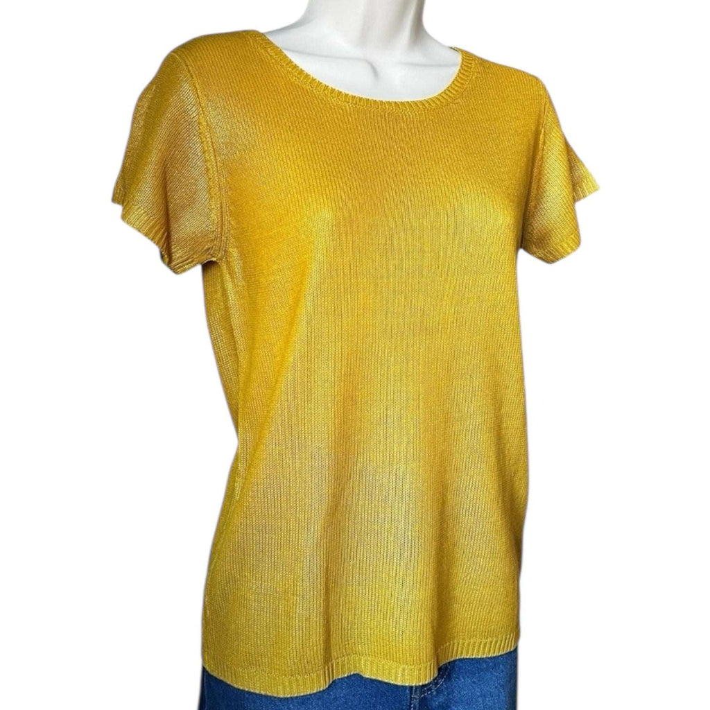 Majestic Filatures Gold Silk Knit Metallic T-Shirt Jumper – Sz 1 (UK8)