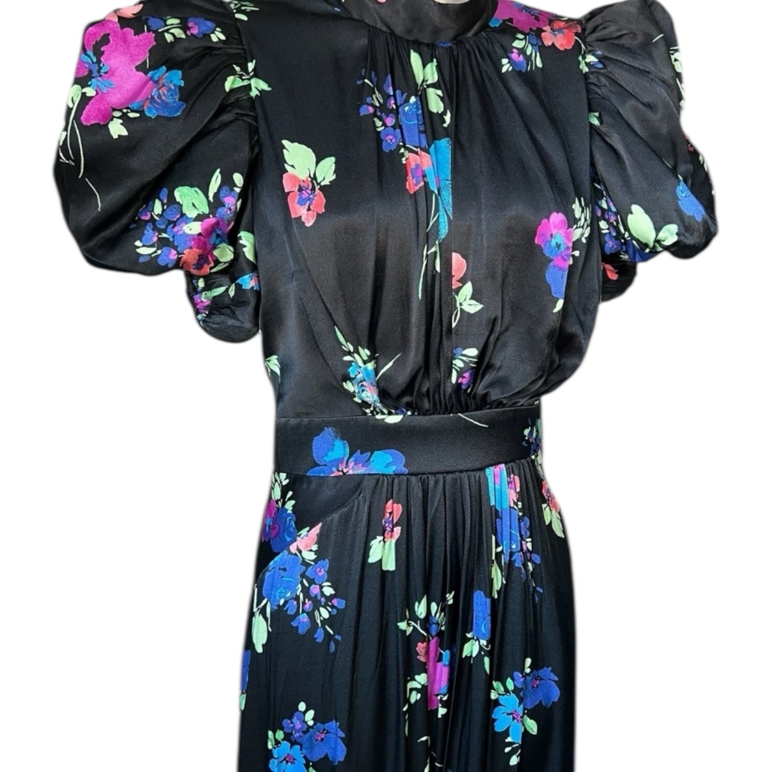 Rotate Birger Christensen Puff Sleeve Satin Midi Dress – DE38 – pre-loved