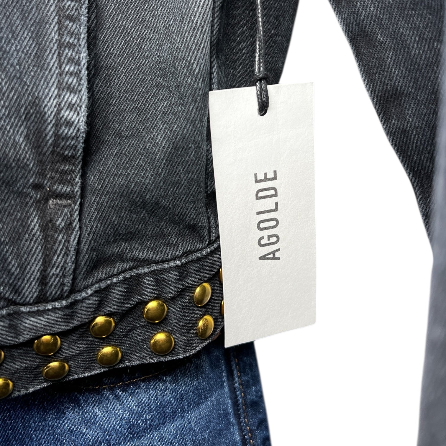 Agolde Studded Crop Denim Jacket – Washed Black, Grommet Detail, M – pre-loved