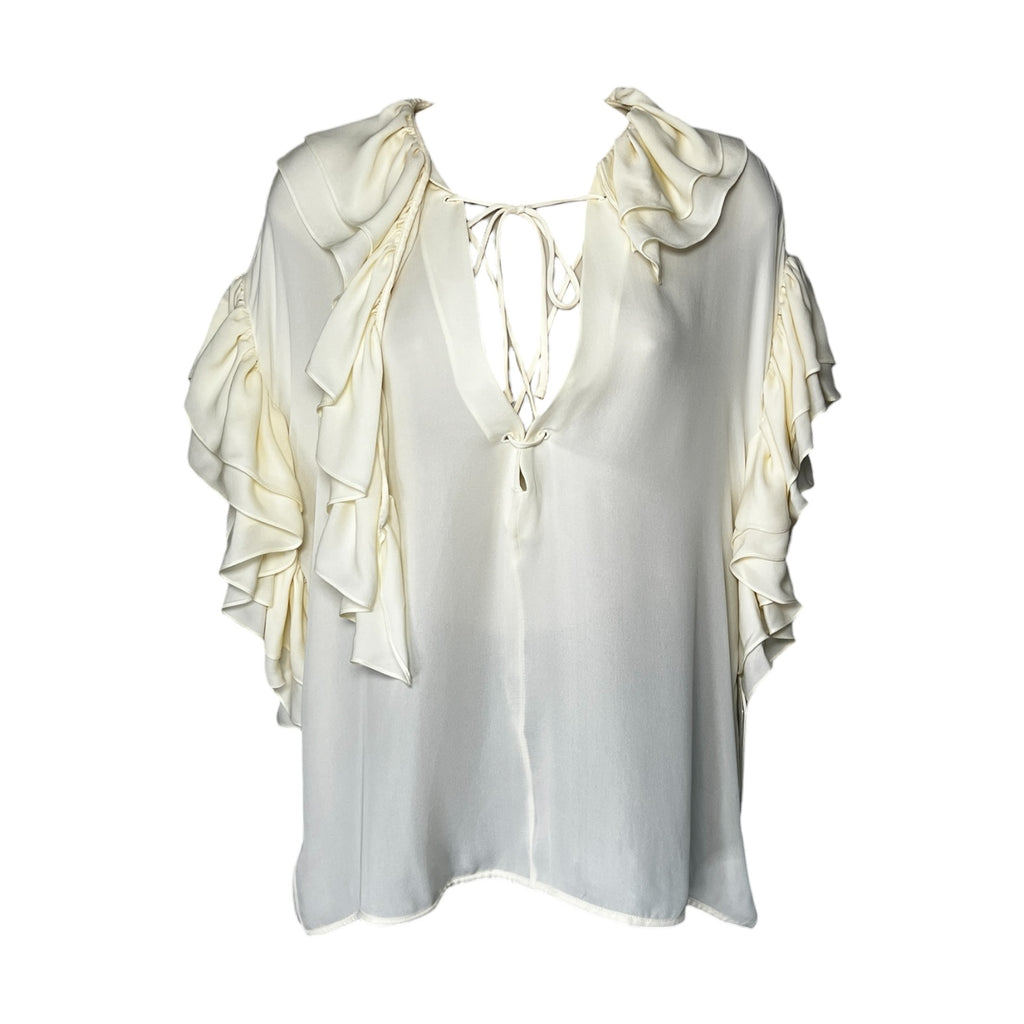Khaite Dee Silk Ruffled Tie Blouse – L – pre-loved