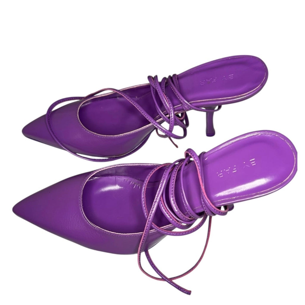 By Far Jen 100mm Purple Leather Lace-Up Pointed Pumps – EU 38