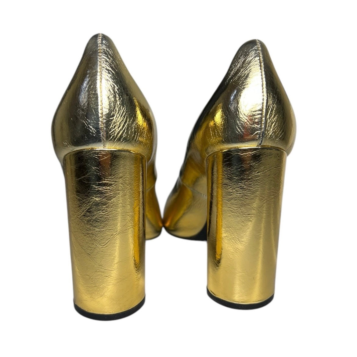 Casadei Gold Metallic Foil Leather Block Heel Pumps – EU 37