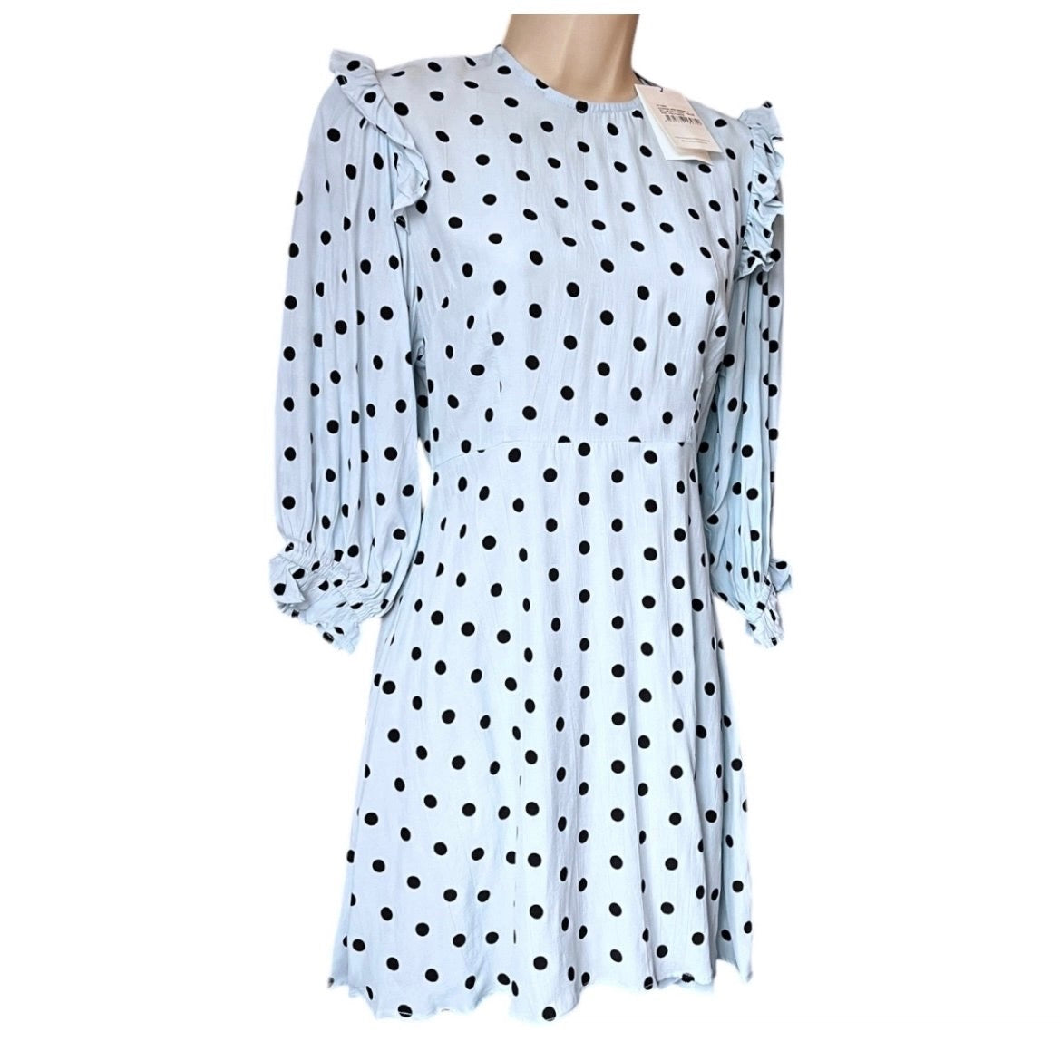 Faithfull The Brand Polka Dot Ruffle Puff Sleeve Mini Dress - XS