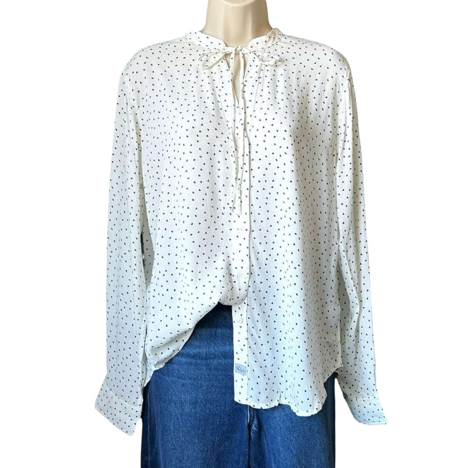 Rails Casey Heart Print Tie-Neck Crepe Blouse – S