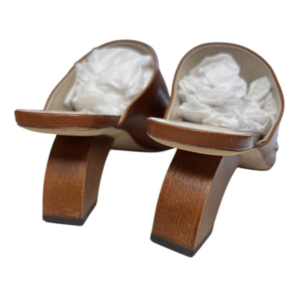 Rejina Pyo Leah Cut-Out Wooden Heel Leather Mules - EU36