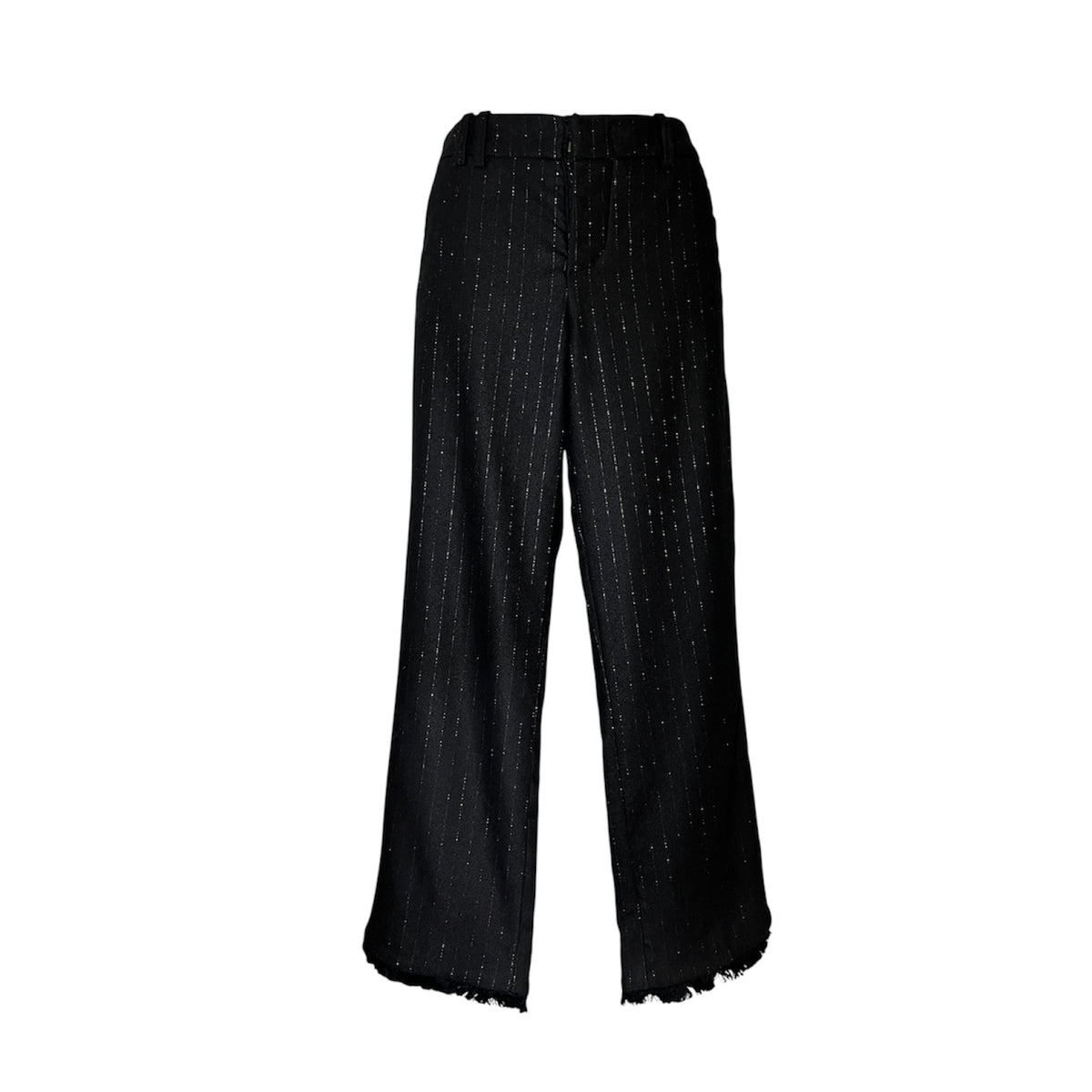 Zadig & Voltaire Wool Gold Metallic Thread Cropped Frill Trousers – FR 36 – pre-loved