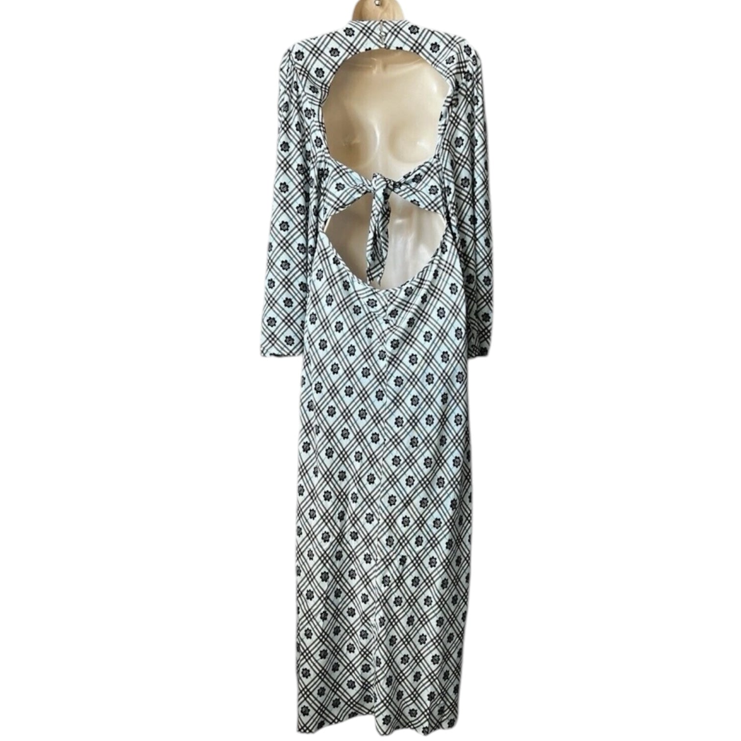 Rixo Nadia Floral Check Open Back Maxi Dress – L