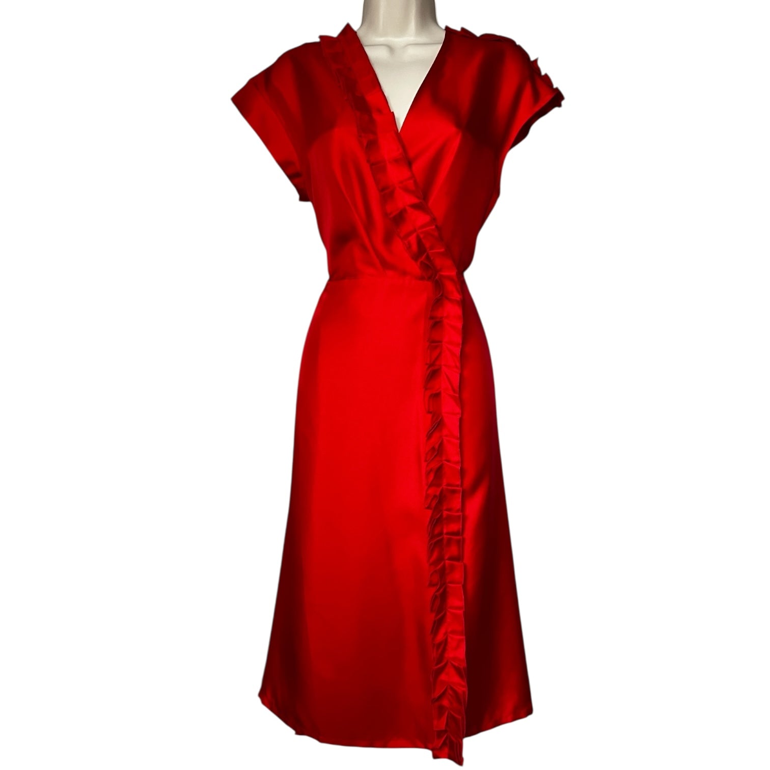 Lisou Rhona Red Silk Wrap Midi Dress – UK8