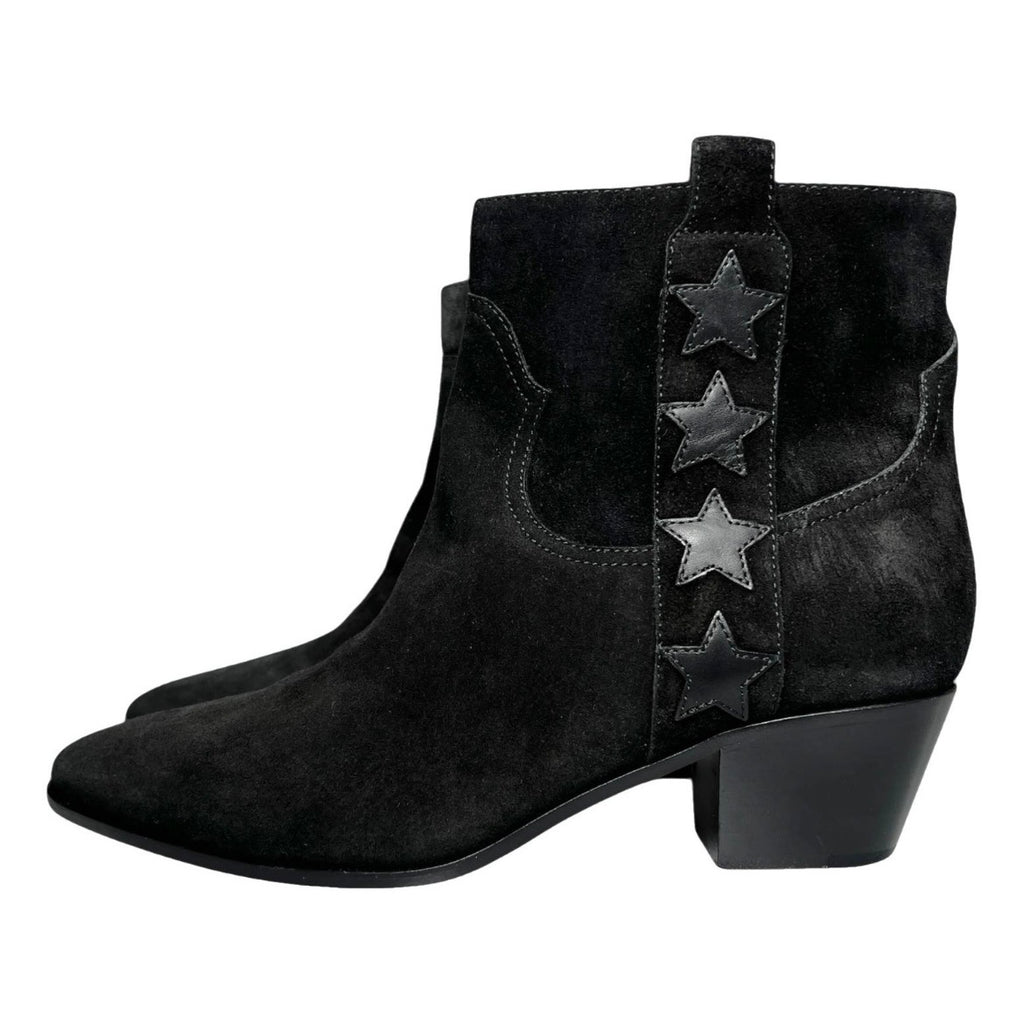 Saint Laurent Rock 40 Western Ankle Boots Black Suede Star Detail - EU37