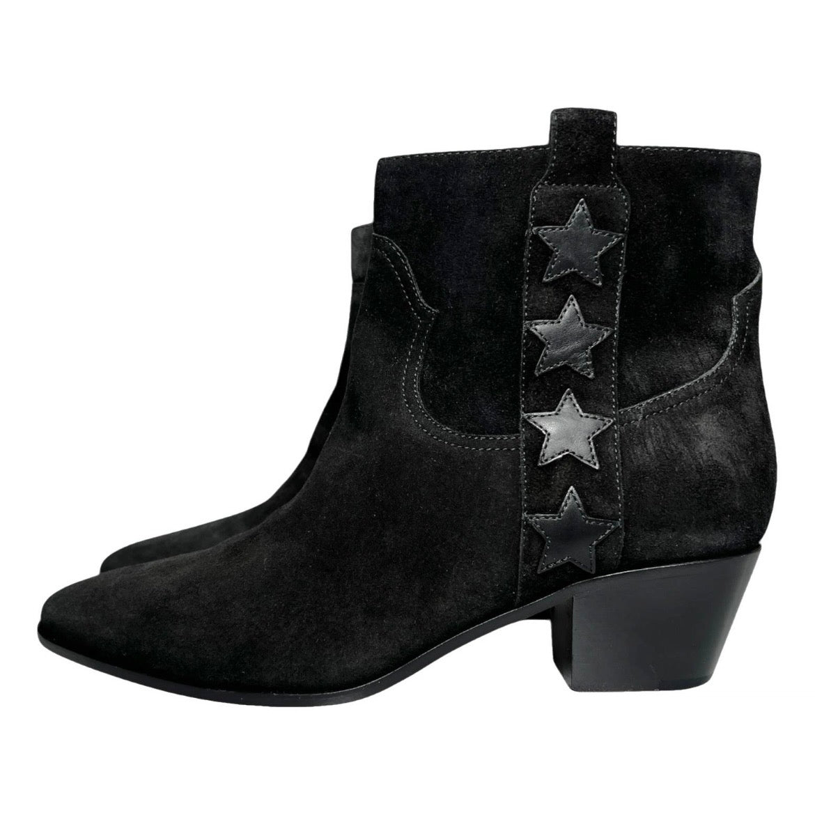 Saint Laurent Rock 40 Western Ankle Boots Black Suede Star Detail - EU37