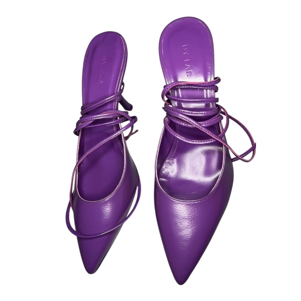 By Far Jen 100mm Purple Leather Lace-Up Pointed Pumps – EU 38