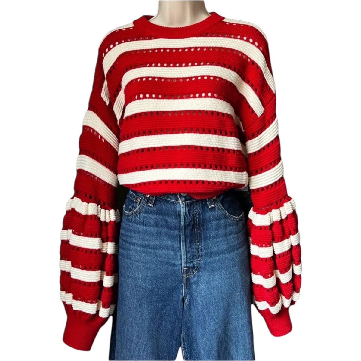 Self-Portrait Open-Knit Puff Sleeve Crop Jumper – L – pre-loved