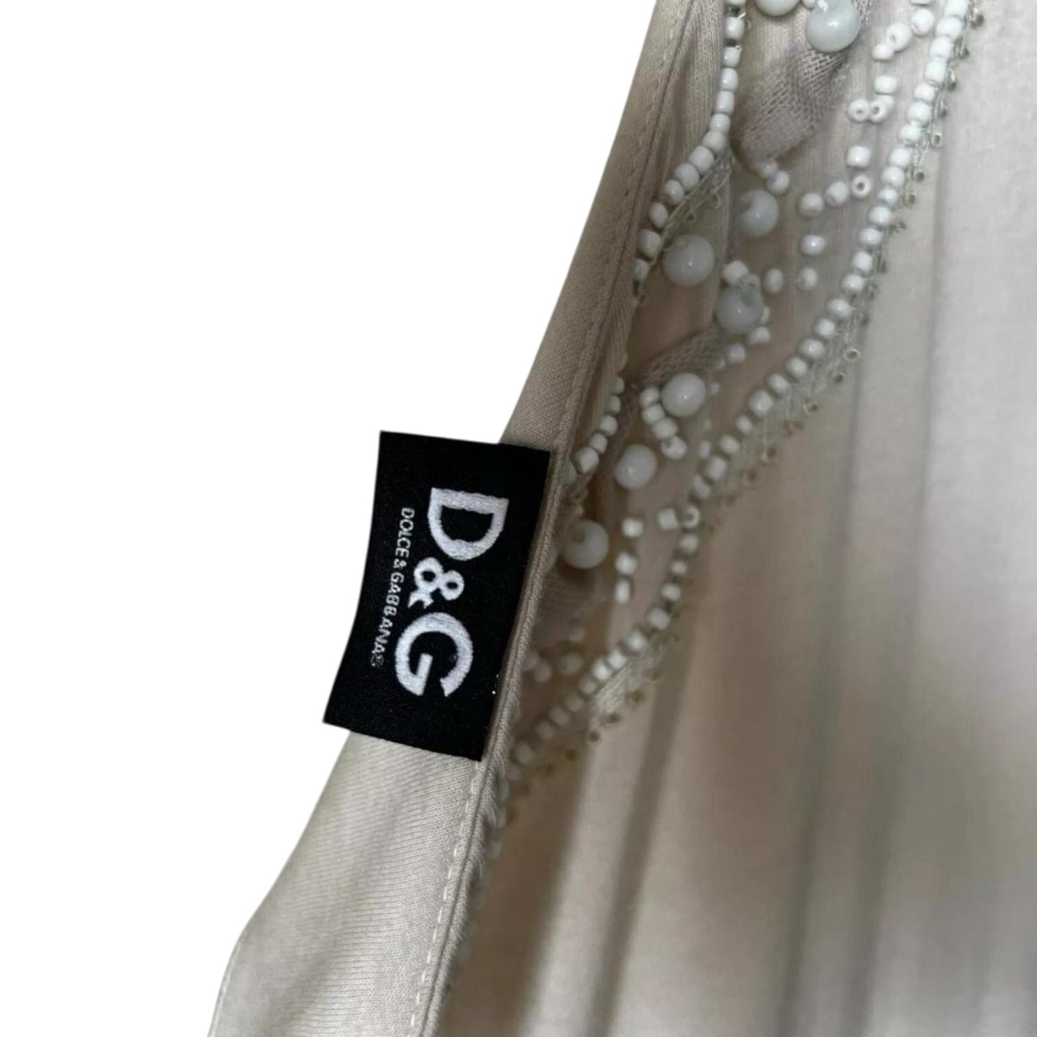 Vintage D&G Dolce & Gabbana Beaded Fringe Top – One Shoulder, IT42 – pre-loved