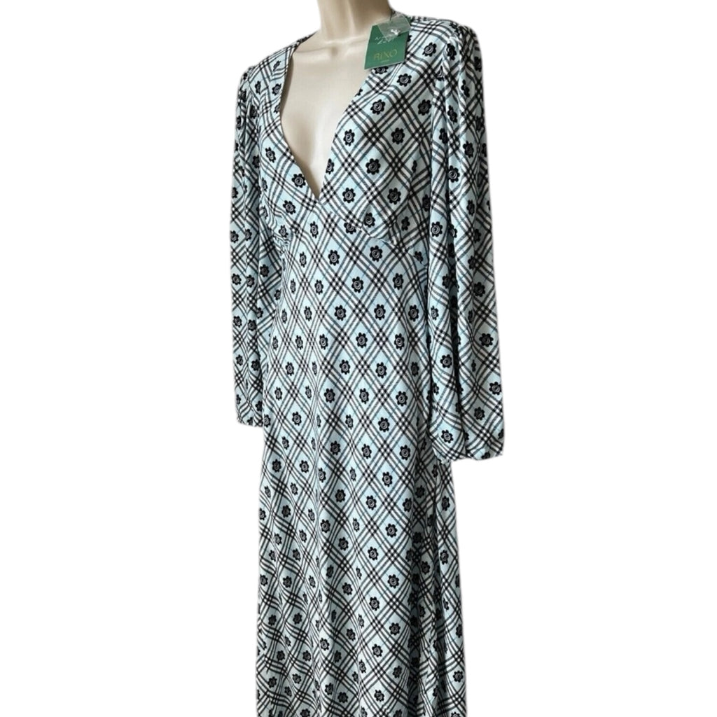 Rixo Nadia Floral Check Open Back Maxi Dress – L