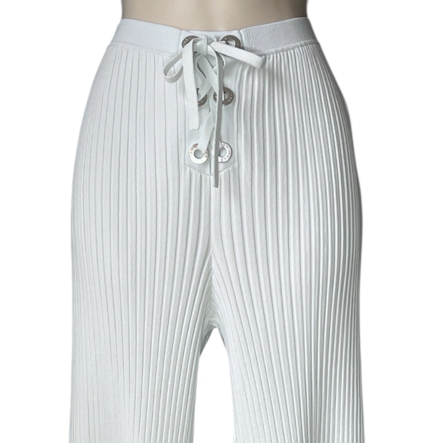 Dion Lee Ribbed Lace-Up Knit Crop Trousers – Light Blue, S – pre-loved