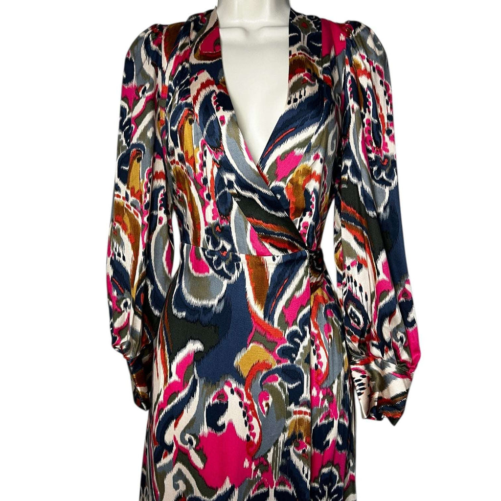 Vilagallo Floral Print Wrap Long Sleeve Midi Dress – EU40 (UK12)