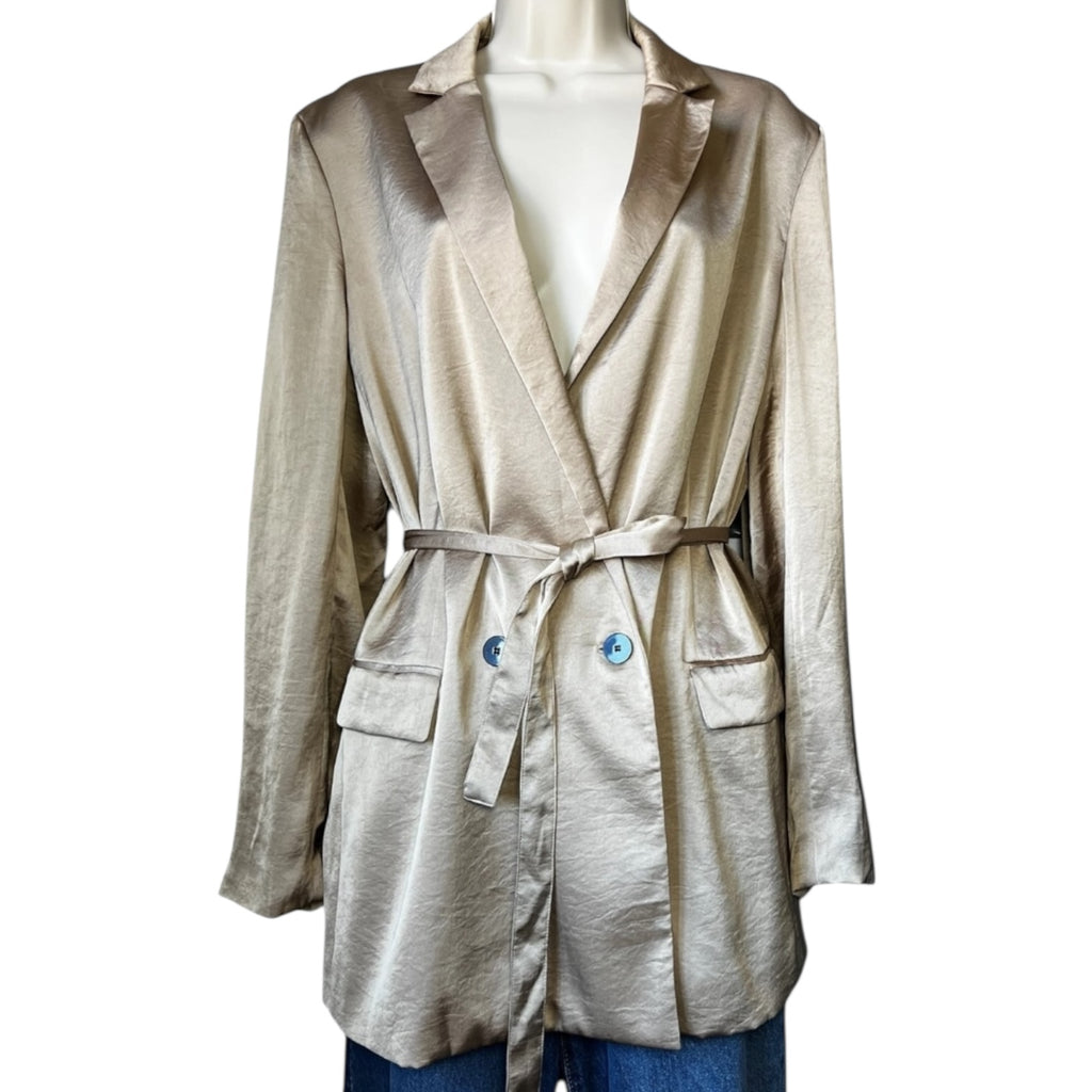 Theory Double-Breasted Belted Blazer – Crushed Satin, L – pre-loved