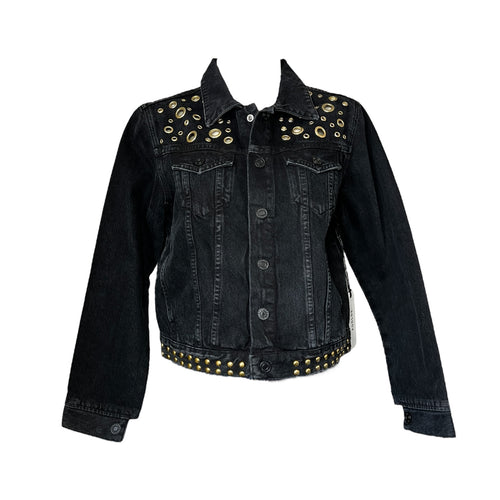 Agolde Studded Crop Denim Jacket – Washed Black, Grommet Detail, M – pre-loved
