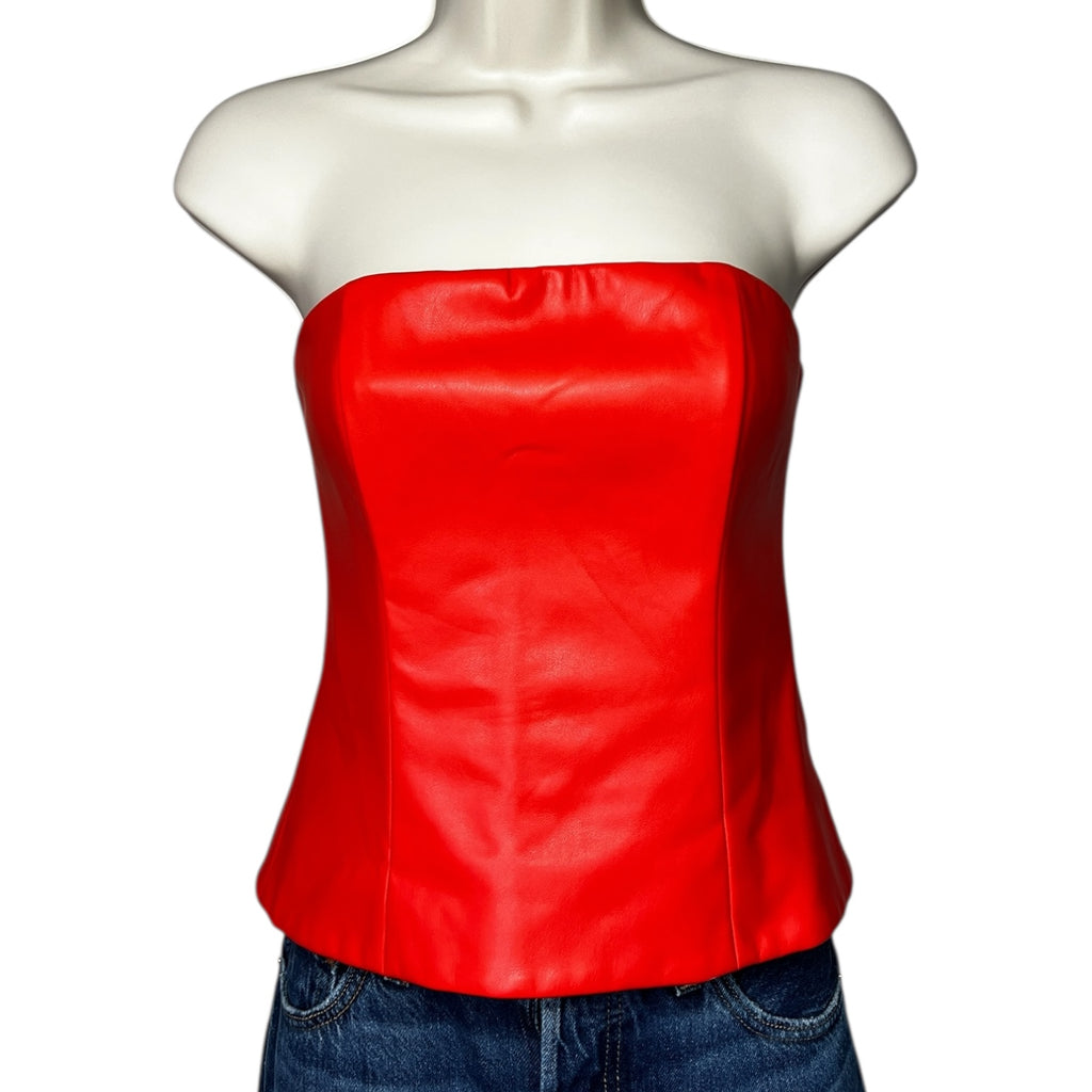 STAUD Cherry Red Vegan Leather Bustier Crop Top – US4 (UK8) – pre-loved