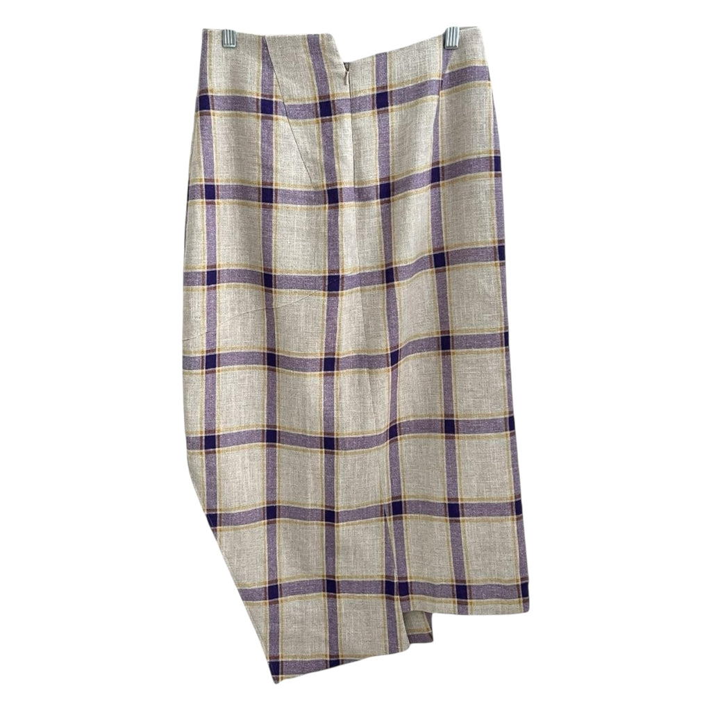 Rejina Pyo Kristine Asymmetrical Linen Check Midi Skirt – UK12