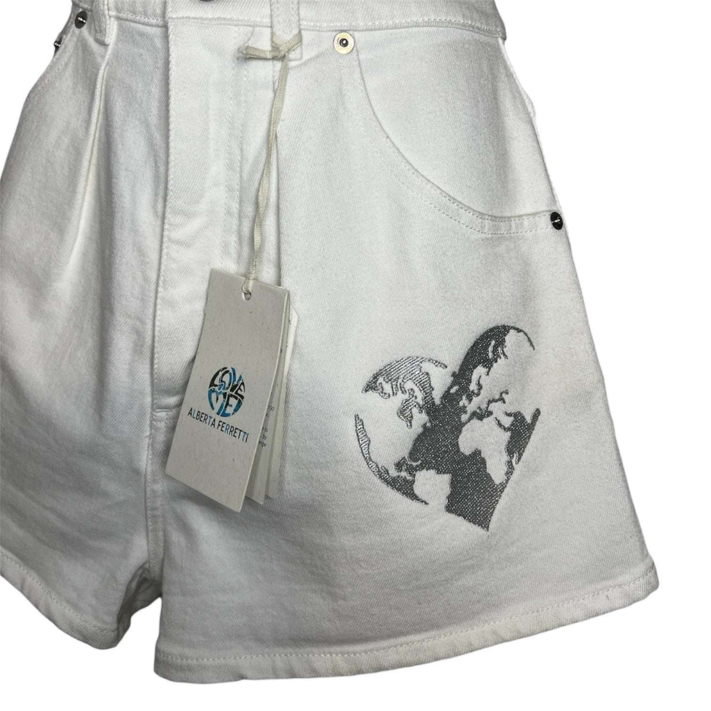 Alberta Ferretti Denim High-Rise Heart Embroidered Mini Shorts – UK8 – pre-loved