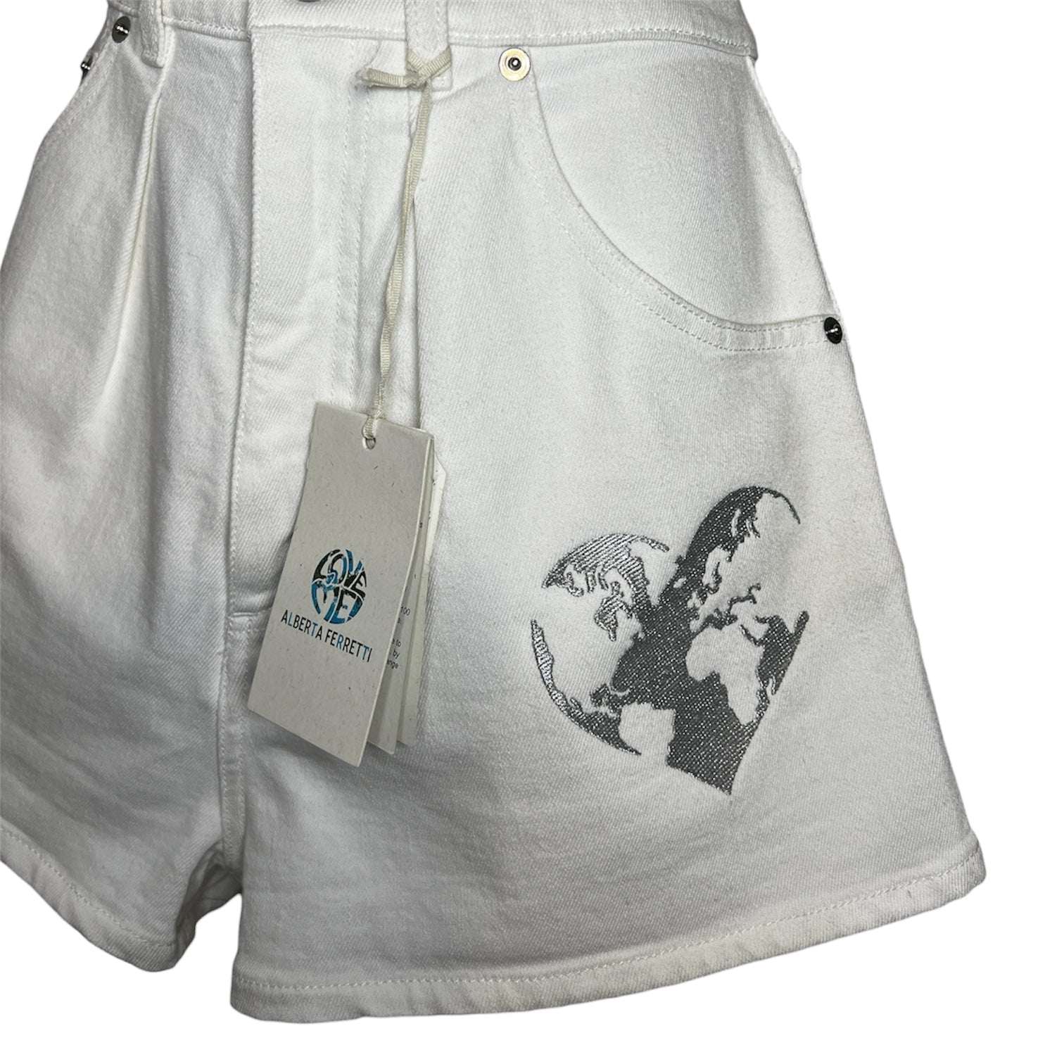 Alberta Ferretti Denim High-Rise Heart Embroidered Mini Shorts – UK8 – pre-loved