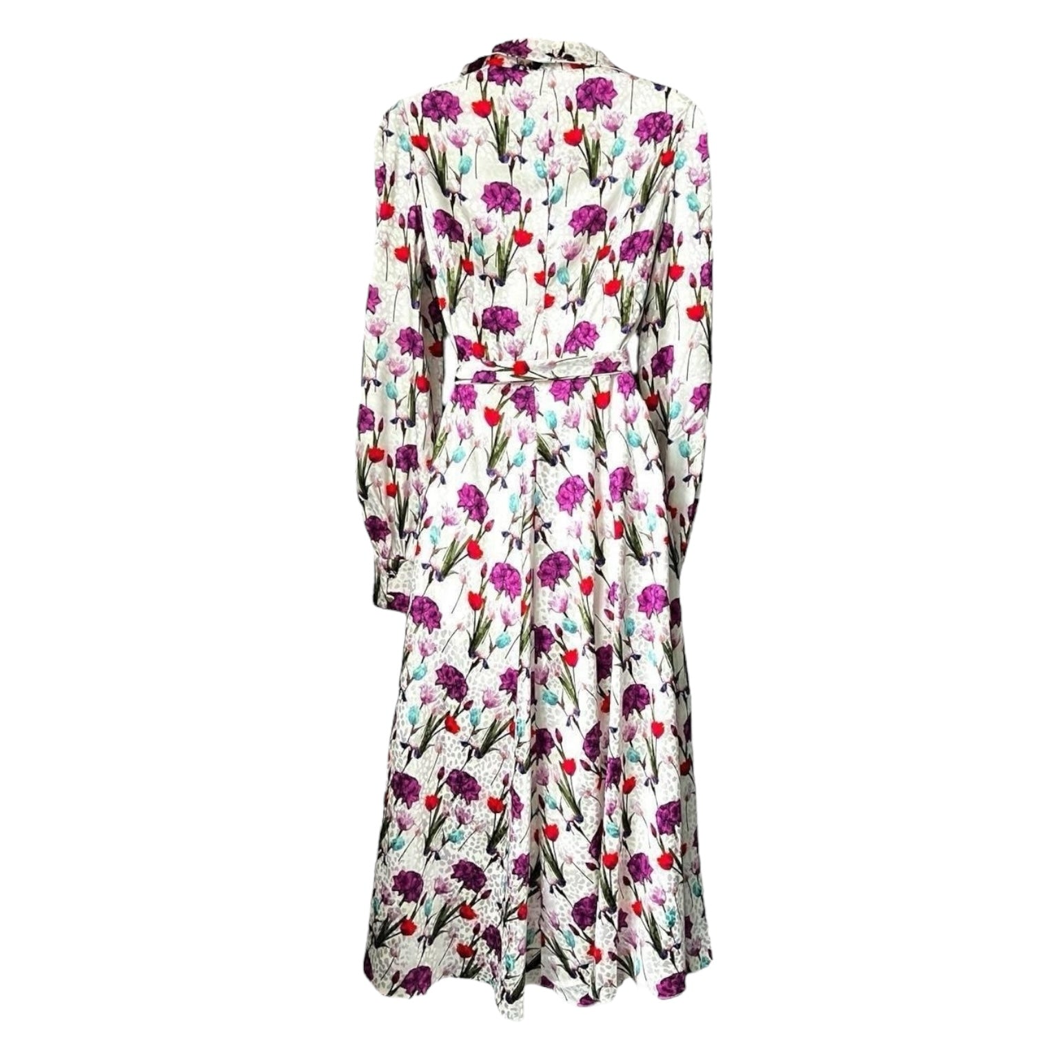 Borgo De Nor V-Neck Jacquard Satin Belted Midi Dress - UK10
