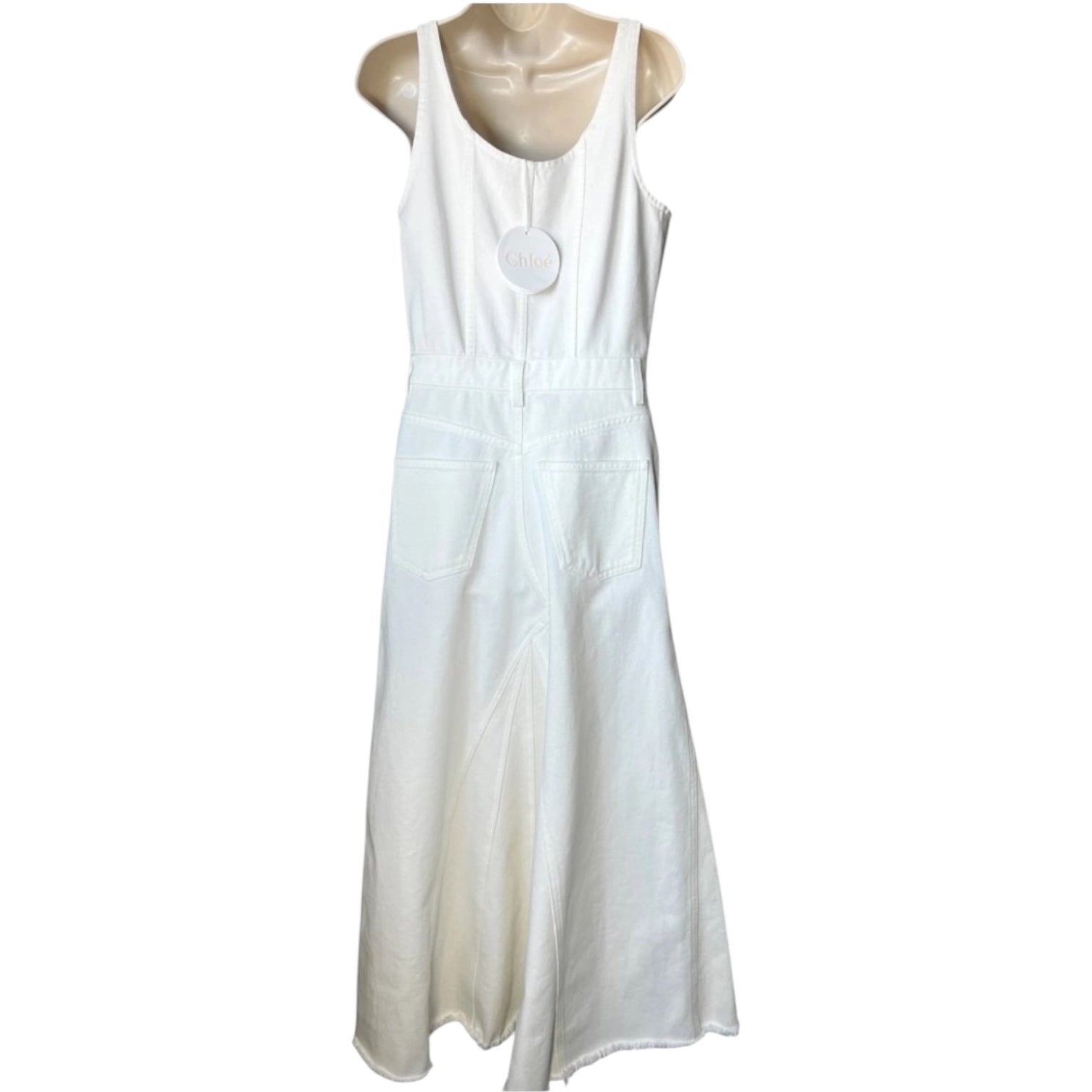 Chloé Denim Paneled Frayed Hem Maxi Dress – FR36 (UK8) – pre-loved