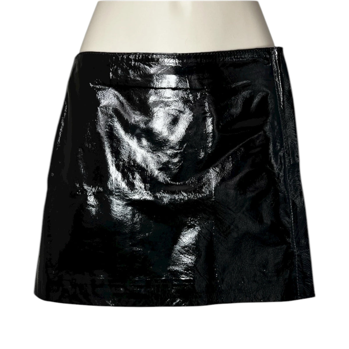 P.A.R.O.S.H. Black Patent Leather Mini Skirt – Zip, XS – pre-loved