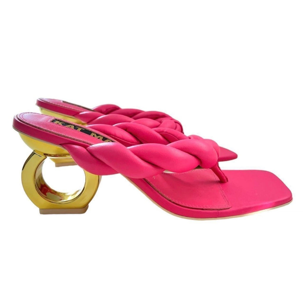 Kat Maconie Puff Braid Square-Toe Chain Heel Sandals – Dragonfruit Pink, UK6