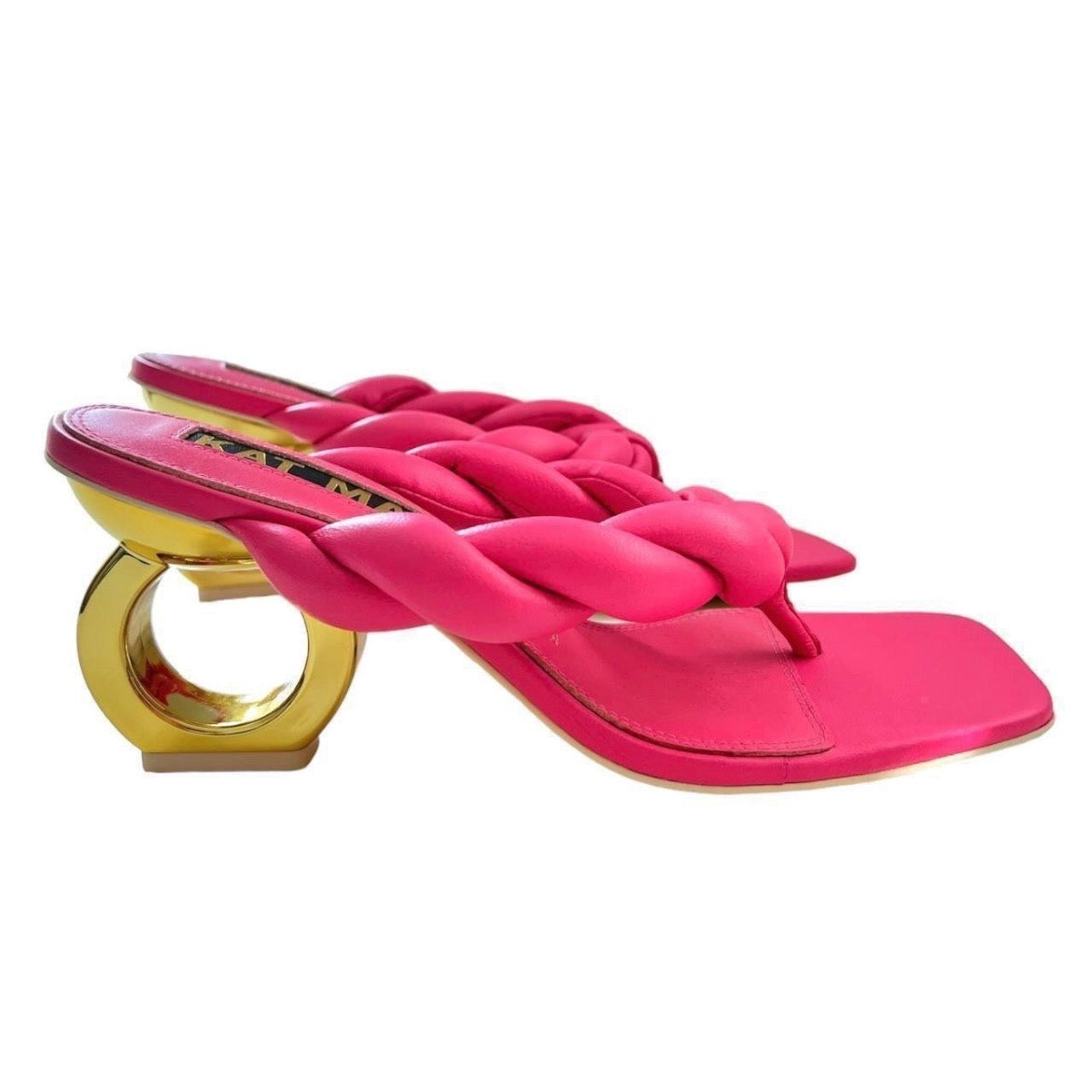 Kat Maconie Puff Braid Square-Toe Chain Heel Sandals – Dragonfruit Pink, UK6