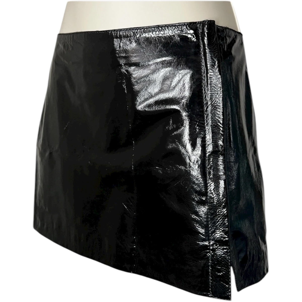 P.A.R.O.S.H. Black Patent Leather Mini Skirt – Zip, XS – pre-loved