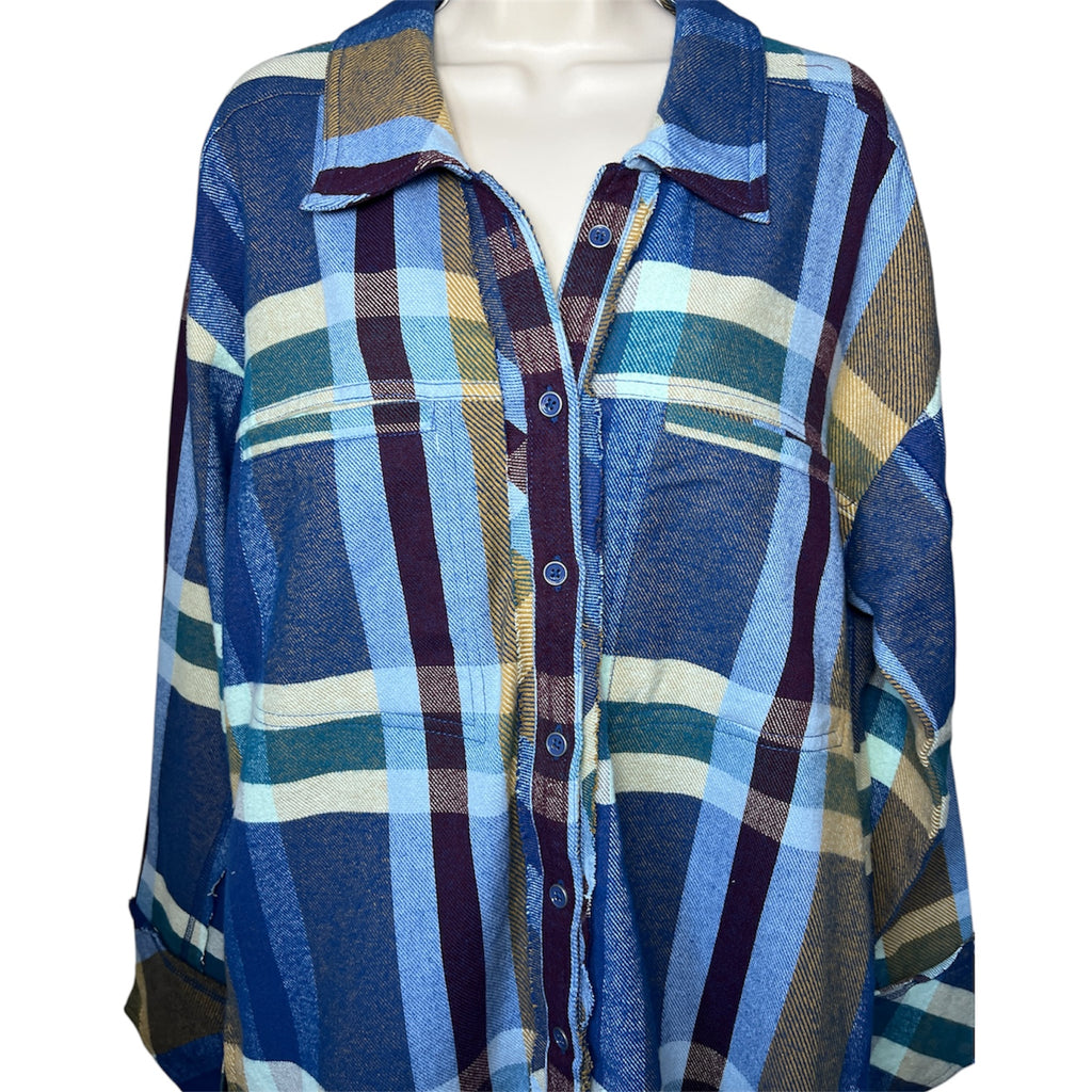 Free People Oversized Plaid Flannel Jacket Shirt – S – pre-loved