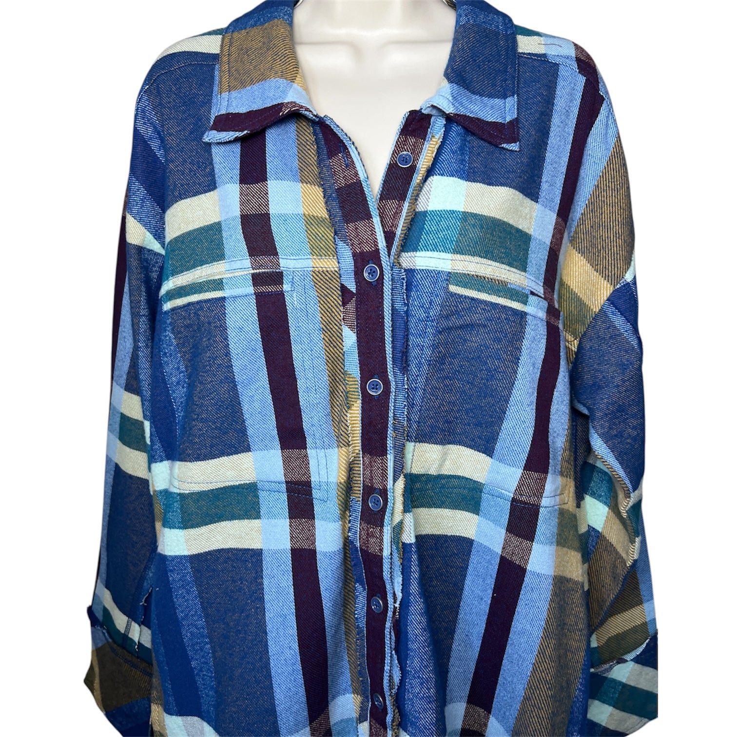 Free People Oversized Plaid Flannel Jacket Shirt – S – pre-loved