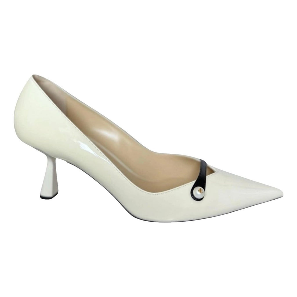 Jimmy Choo Rosalia Patent Leather Pointed Pumps – Latte with Pearl Detail, EU 40