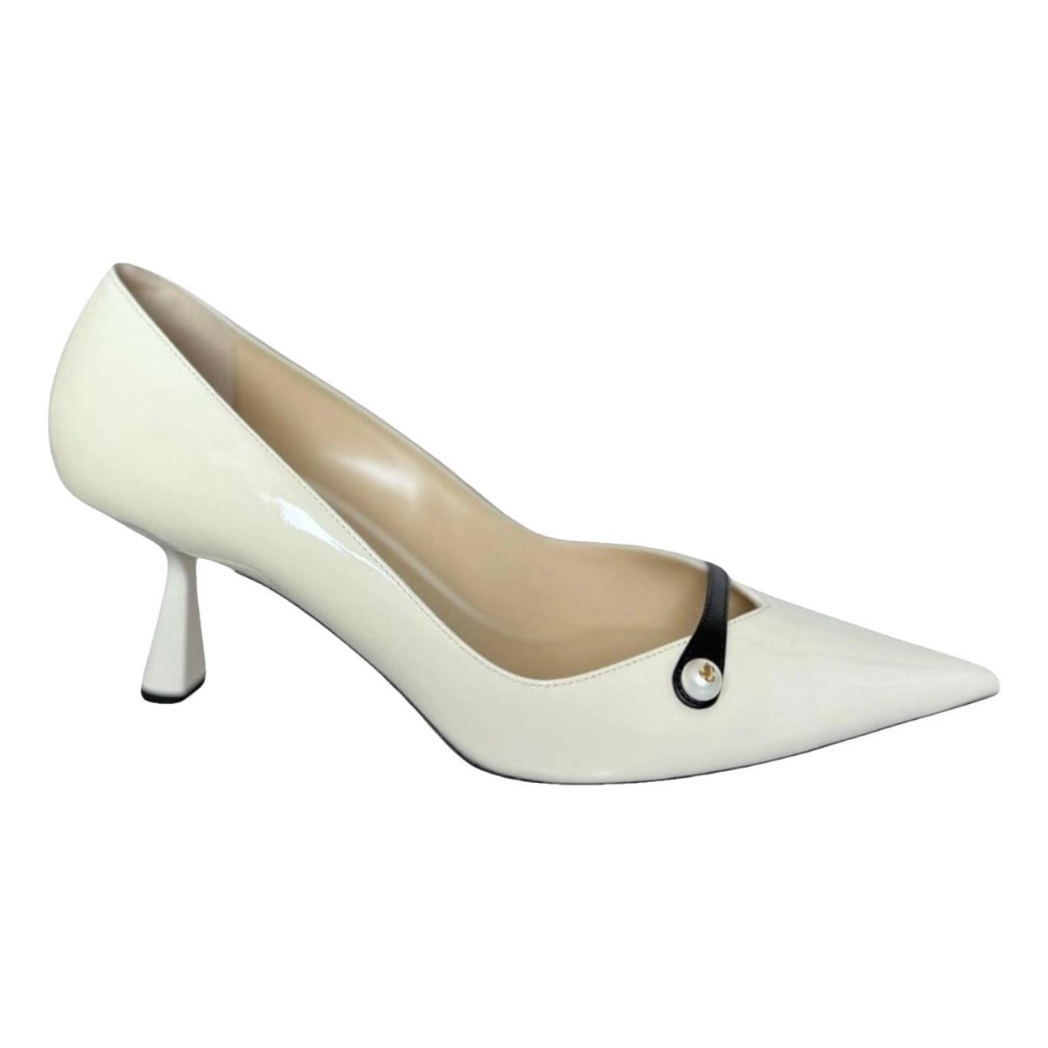 Jimmy Choo Rosalia Patent Leather Pointed Pumps – Latte with Pearl Detail, EU 40
