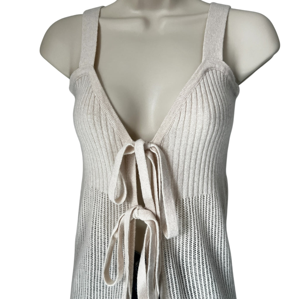 Crush Cashmere Sleeveless Cardigan Vest – Bow Tie Front Longline Knit, Size 1 (UK8) – pre-loved