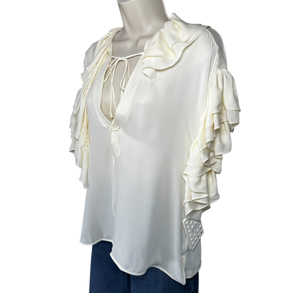 Khaite Dee Silk Ruffled Tie Blouse – L – pre-loved