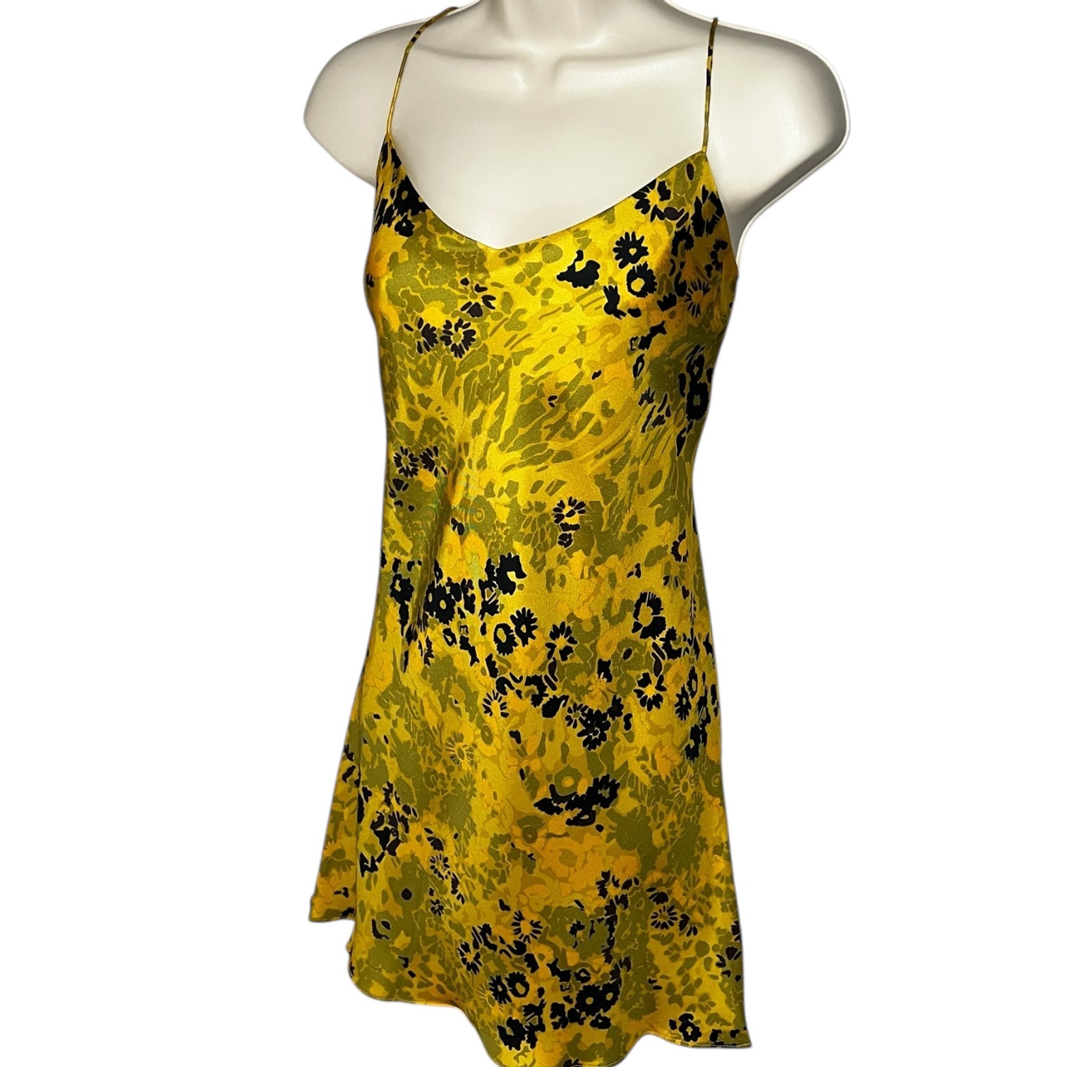 Asceno Lyon Silk Slip Dress – Butterscotch Winter Flower, M