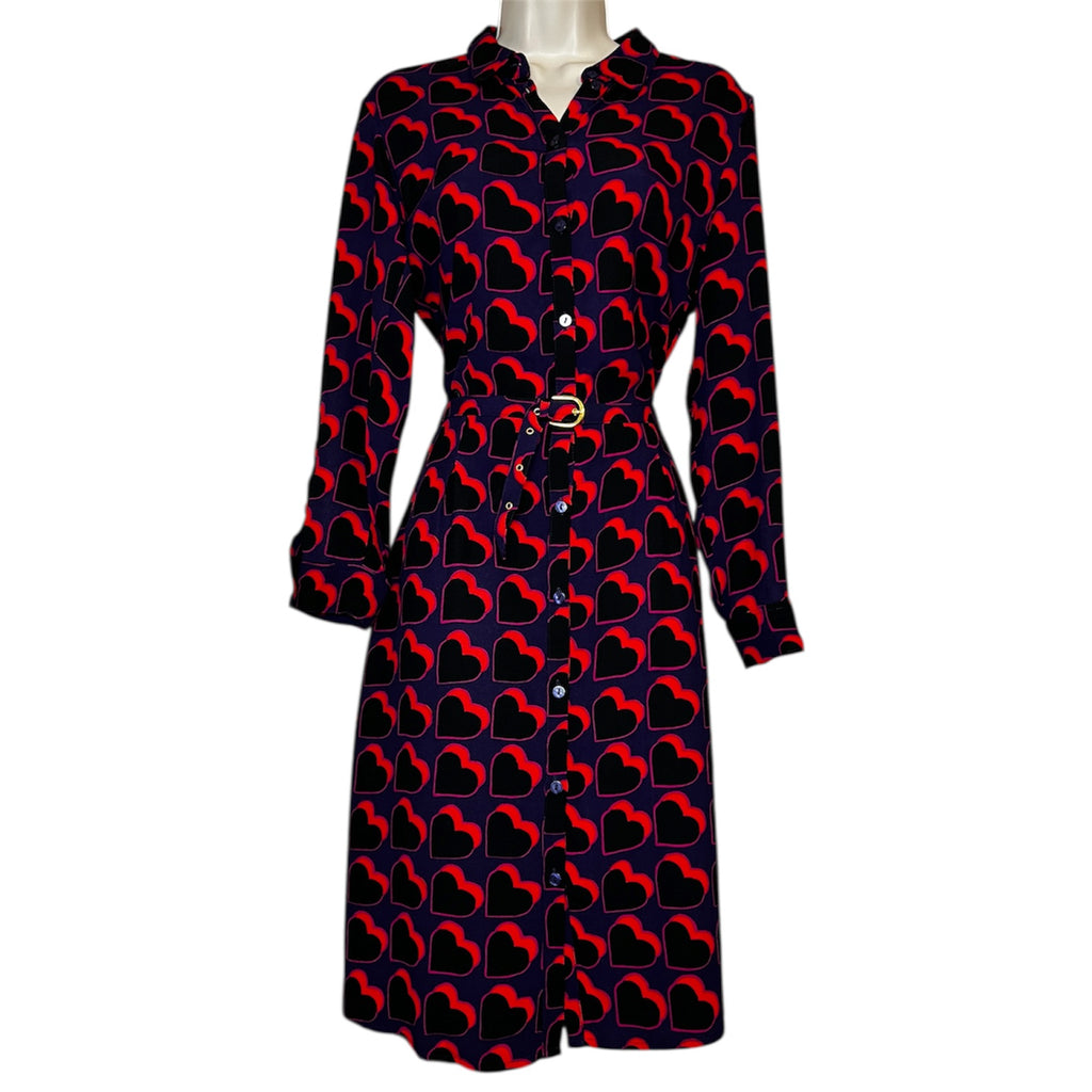 Fabienne Chapot Heart Print Belted Shirt Dress – Mid Length, EU38 (UK10)