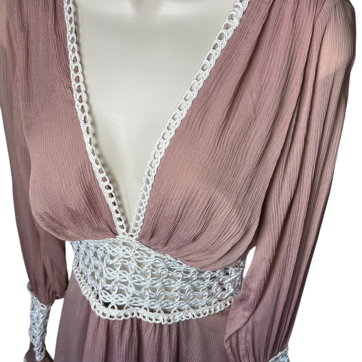 For Love & Lemons Silk Lace V Neck Long Sleeve Mini Dress – XS
