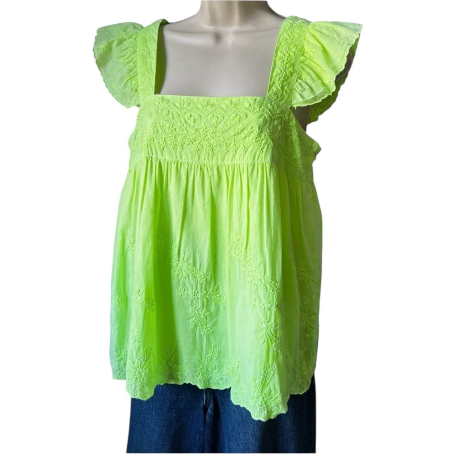 Juliet Dunn Neon Embroidered Babydoll Top – Size 1 (UK8) – pre-loved