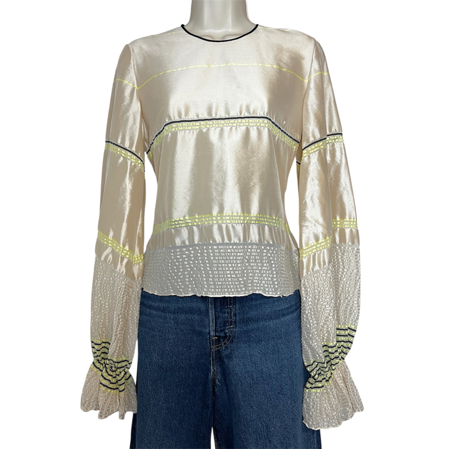 Roksanda Silk Stripe Tailored Puff Sleeve Blouse – UK8