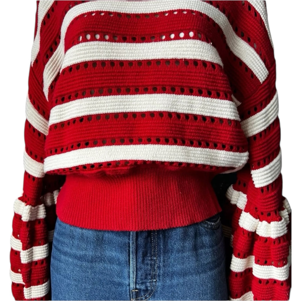 Self-Portrait Open-Knit Puff Sleeve Crop Jumper – L – pre-loved