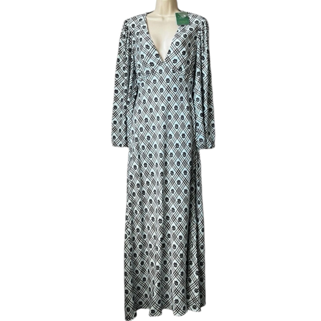 Rixo Nadia Floral Check Open Back Maxi Dress – L